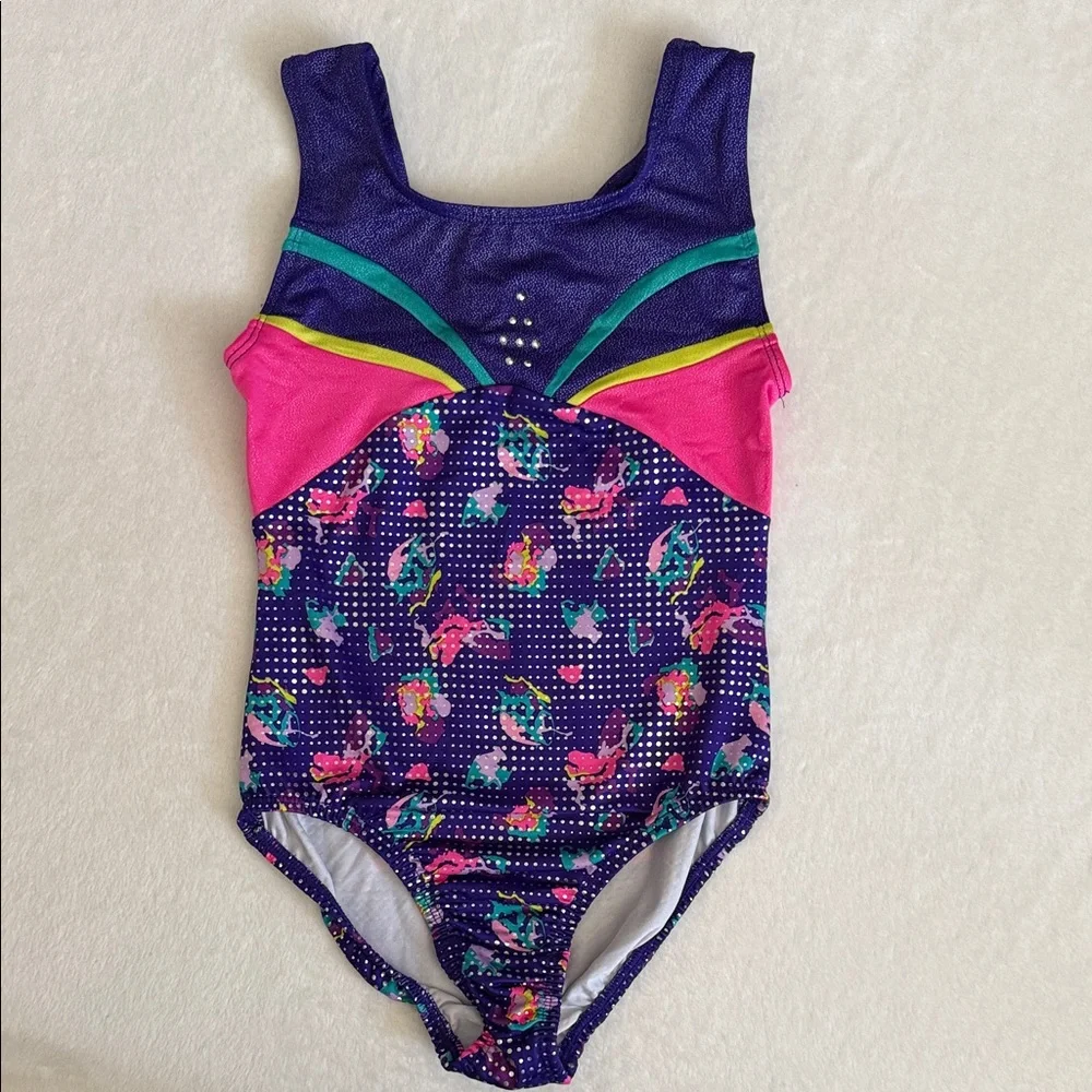 {Danskin} Freestyle | Abstract Print Shimmer Gymnastics Dance Leotard (M 7/8)